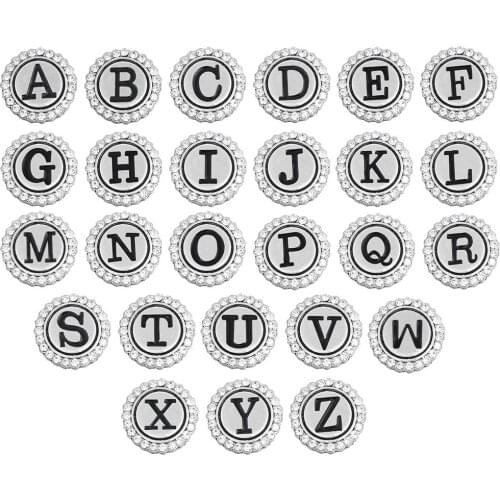 5pcs/lot Wholesale Snap Button Jewelry Initial A-Z Alphabet Letter 18mm Metal Button Snap Fit Snaps Button Bracelet Necklace