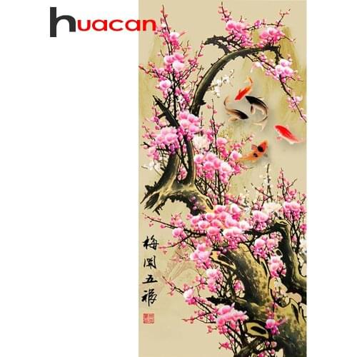Huacan 5d DIY Diamond Embroidery Cross Stitch Plum Blossom Fish Mosaic Diamond Painting Full Square/Round Flower New Arrivals