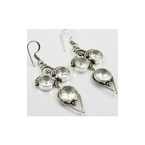 White Topas , Silver Overlay on Copper Earrings, , 66mm , E2289