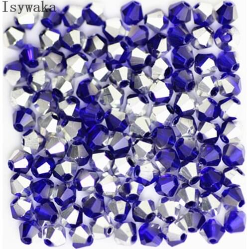 Isywaka Deep Blue Silver Color 100pcs 4mm Bicone Austria Crystal Beads Glass Bead Loose Spacer Bead for DIY Jewelry Making
