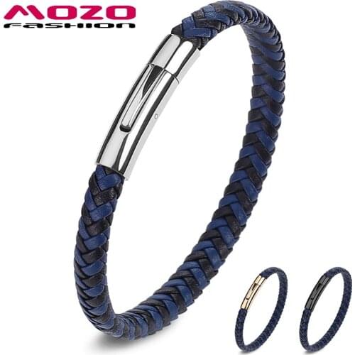 Fashion Bangle Men Charm Bracelets Blue Leather Rope Mixed Braided Simple Style Punk Man Classic Jewelry