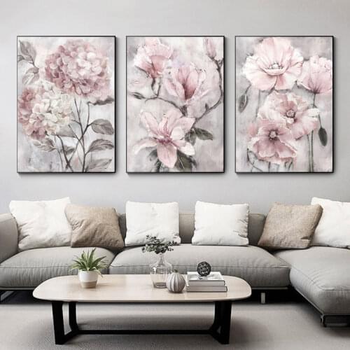Flower Wall Art Canvas Painting Pink Floral Posters for Nordic Bathroom Living Room Home Wall Decor Pictures Farmhouse