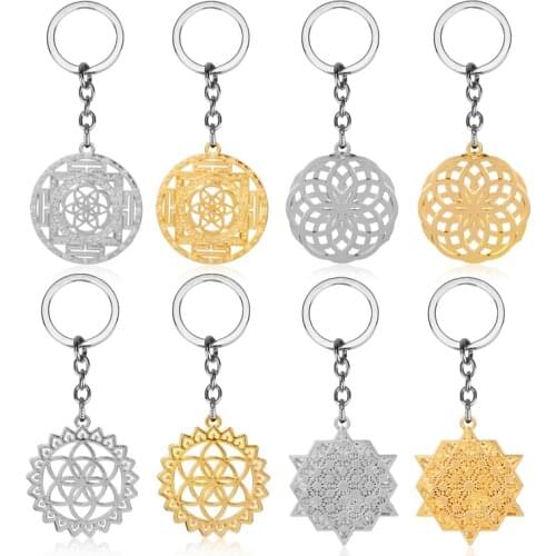 Dongsheng Flower of Life Keychain Sacred Geometry Yoga Mandala keychain Charms Keyrings Key Holder for Women Jewelry-50