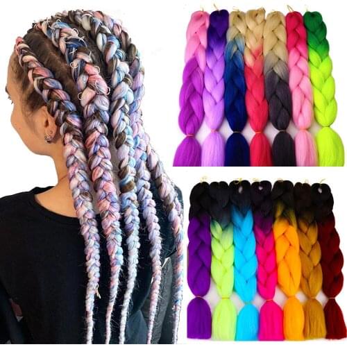 Jumbo braid hair ombre Braiding Hair Extensions Synthetic Jumbo Braids 24Inch Green/Gray/Purple/Blue/Black Hair 3 Packs