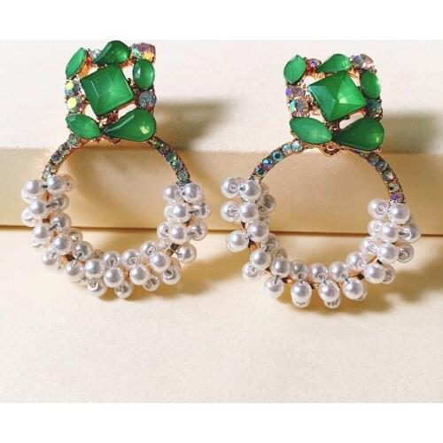 HYSECMAO High-Quality Multi Color Crystal Flower Drop Earrings for Women Charm Jewelry Big Statement Pearl Beads Round Earrings