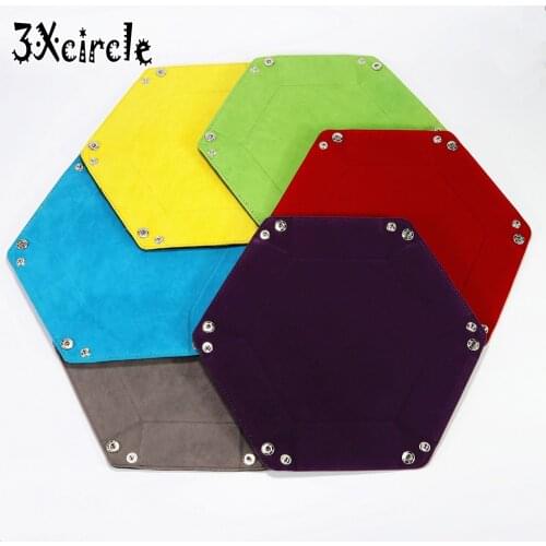 Dice PU Leather Folding Hexagon Tray 6 Colors Velvet for RPG, DnD, Other Dices Games and Storage 210mm X 44mm