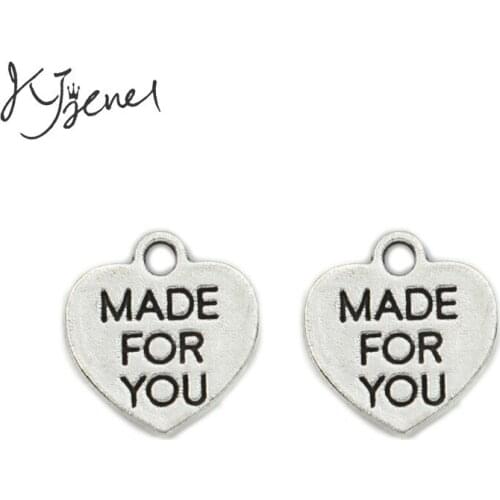 KJjewel Antique Silver Plated Made for You Heart Charms Pendants Jewelry Findings Accessories Making fit Bracelet DIY 15x14mm