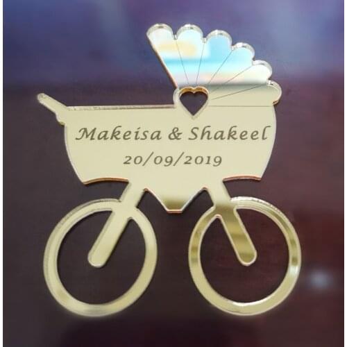 Lovely Baby Carriage Shape Carving Name Date ,Private Custom Kids Gift Craft ,Birth Acrylic Mirror Stickers