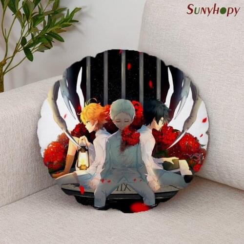 Yakusoku no Neverland Round Decorative Cushion Cover Home Decor Peach Skin Pillowcase For Sofa 40cm50cm60cm In Diameter-ZLL