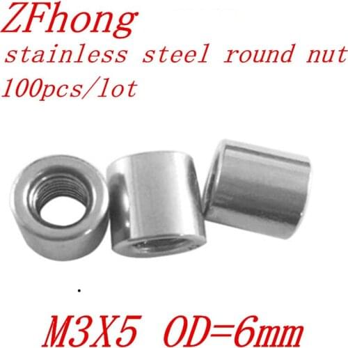 100pcs m3x5 m3*5 stainless steel round coupler coupling nut standoff spacer