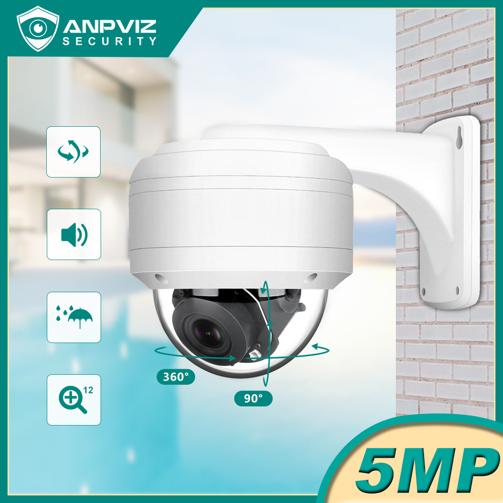 Anpviz 5MP Dome POE PTZ IP Camera 12X Optical Zoom 5-50mm with Audio Home/Outdoor Weatherproof IR 35m Onvif H.265 P2P
