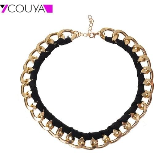 Fashion Shiny Women Necklace Polished Gold Color Chain Lobster Clasp Charm Woven Ribbon Link Necklace for Girls Women Jewelry