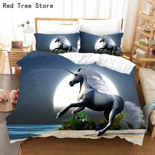 Moon Unicorn 3d Print Bedding Set Queen King Size Home Textiles Pillowcase Bedclothes Horse Animal Design Microfiber Duvet Cover