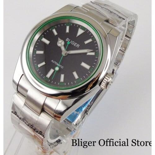 BLIGER Brand Steel Business Men Watch 21 Jewels MIYOTA 8215 Movement Luminous Marks Oyster Strap Screw Crown