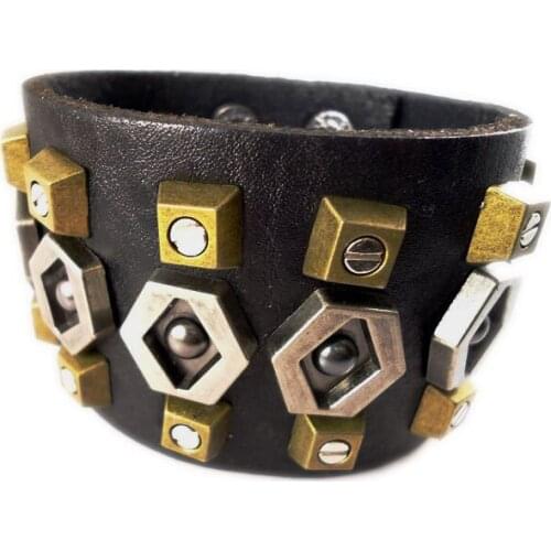New arrival handmade high quality punk style rivet belt vintage genuine leather mens Bracelets jewelry bangle