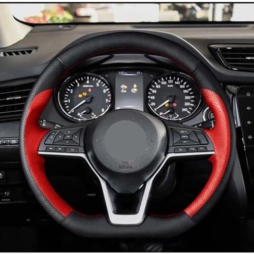 Soft Black Genuine Leather Car Steering Wheel Covers For Nissan X-Trail 2017-2019 Qashqai 2018 Rogue (Sport) 2017-2019 Leaf 2018