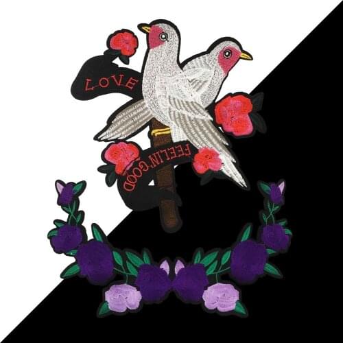 1Set Flowers birds Embroidered Patches For Clothing Iron On Series punk rockabilly Patches On Clothes DIY For Jacket Appliques