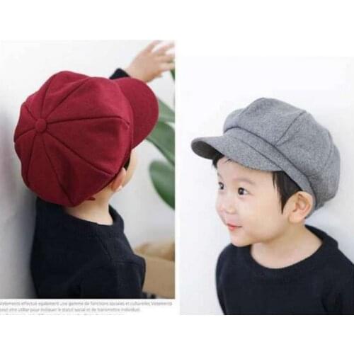 Newsboy Caps Girls Boys Winter Thin Baker Boy Hat Berets Octagonal Pure Colour Adjustable Painter Leather New Korean Hat