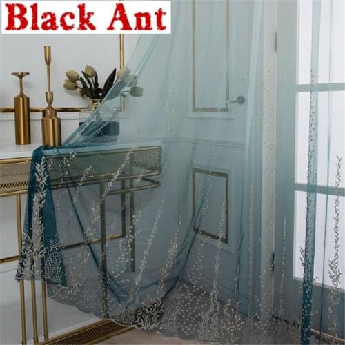 Nordic Style Tulle Curtain Embroidery For Living Room Gradient Window Screen Bedroom Window Blinds Drape Kitchen New X-JD891