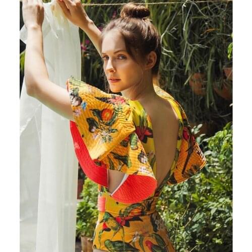 2021 New V-Neck One Piece Swimsuit Female Sexy Push Up Swimwear Women Print Bathing Suit Summer Beachwear Ruffle Swimming Suit