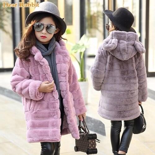 New 2020 fashion Winter warm Girls clothing Outerwear Children Faux Fur Rabbit ears Coat kids Jacket girl clothes thickn parkas