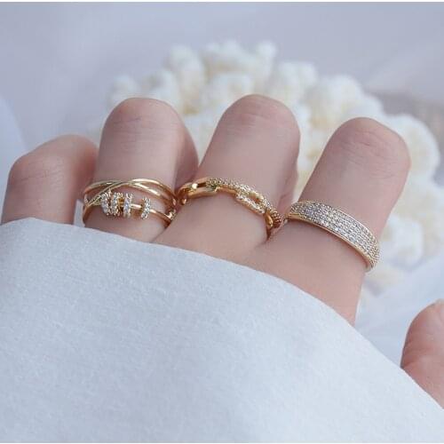 Shiny Side New Accessories Crystal Engagement Adjustable Rings for Women Simple Style Cross Link Rings
