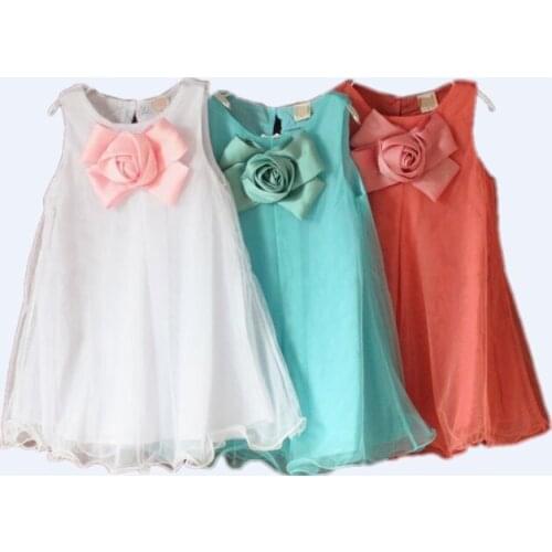 New 3~7Age cotton blue pink white A-line Knee-length child flower girl party dresses girls dress baby party dress