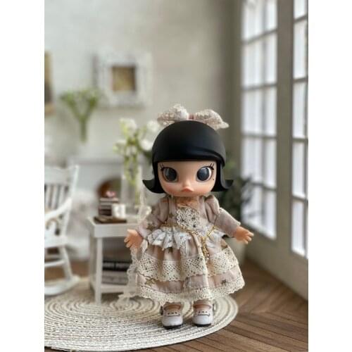 Ob11 doll dress Khaki gold Star moon suit Lace skirt bow headdress Molly baby dress accessories