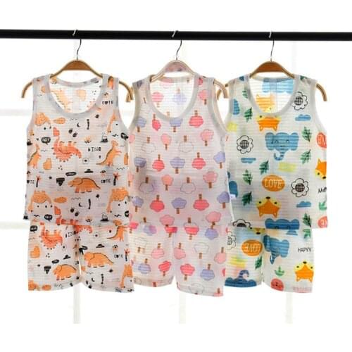 Boys Girls Pajamas Sets Summer Cool Sleepwear 2Pcs Cotton Dinosaur Sleeveless Pijama Pyjamas Kids Nightwear Homewear