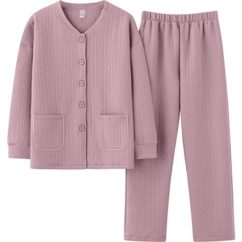 Pijama Suit Three Layers Cotton Sleepwear Thick Warm Winter Pajamas Women Buttons Cardigan Set Plus Size Casual Home Clothing