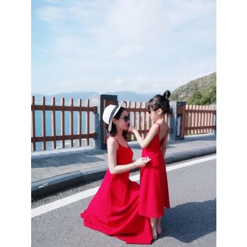 Girl Dress Women Red Dress Sexy Long Wedding Party Mother Daughter Dresses Family Matching Clothes Family Outfit Beach Vacation