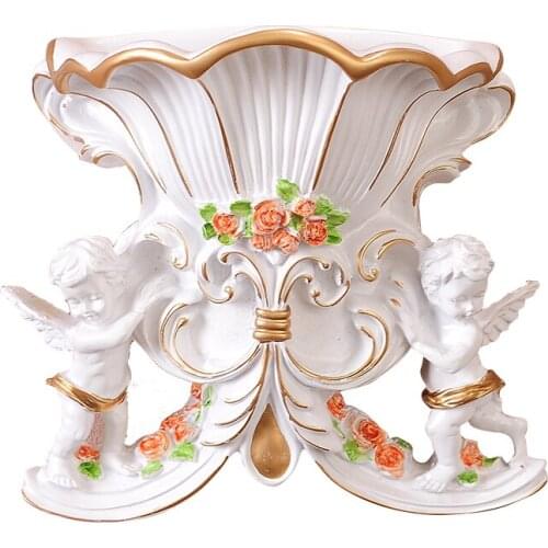 RESIN ANGEL WALL STICKERS 3D WALL FAKE FLOWER POT MURAL CRAFTS DECORATION AMERICAN HANGING VASES BASKET ORNAMENT R327