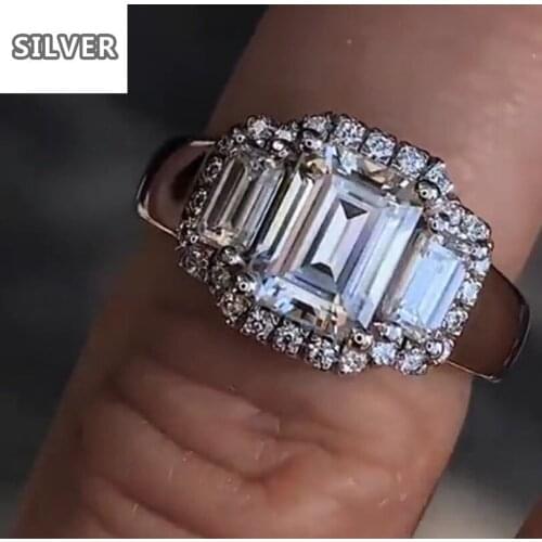 Luxury Female Big White Diamond Ring Cute 925 Silver Jewelry Crystal Zircon Stone Ring Vintage Wedding Tanzanite Rings For Women
