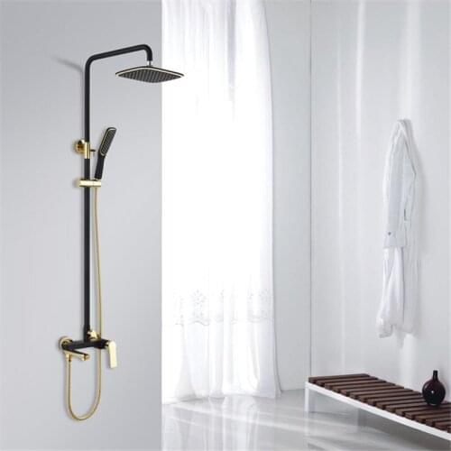 Bathroom Shower Faucet Brass Bath Shower Mixer Tap Hot & Cold Wall Mounted Shower Faucet Set Black and Gold Shower Tap ABS head