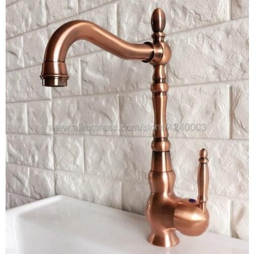 Kitchen Sink Faucets Solid Brass Red Copper Single Handle Kitchen Basin Faucets Deck Mounted Hot&Cold Water Mix Tap Knf423