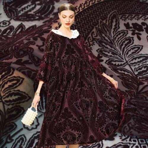 Dark red Chinese enkianthus burnt-out velvet fabric for dress ткань хлопок ткани bazin riche african фатин tissu telas
