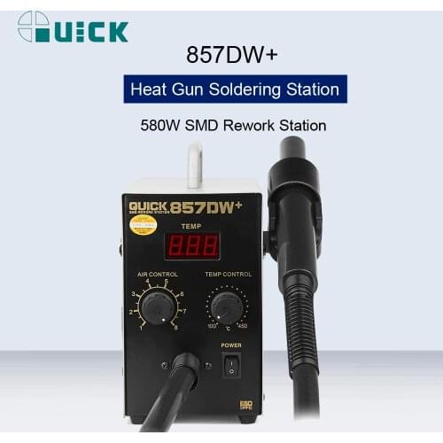 QUICK 857DW+ 580W Heat Gun Bga Rework Station Lead Free Adjustable Hot Air Gun Soldering Station For SMD Welding Rework Station