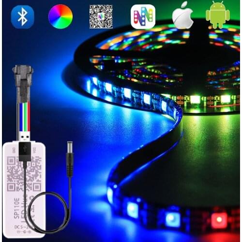 WS2812B LED Strip Bluetooth Controller SP110E Individually Addressable Smart RGB Led Light DC5V With Phone APP Control
