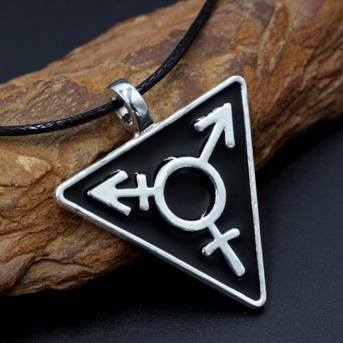 Youe shone Dark Black Transgender Necklace Male Female Symbol Triangle Gay Pendant Pewter LGBT Necklace