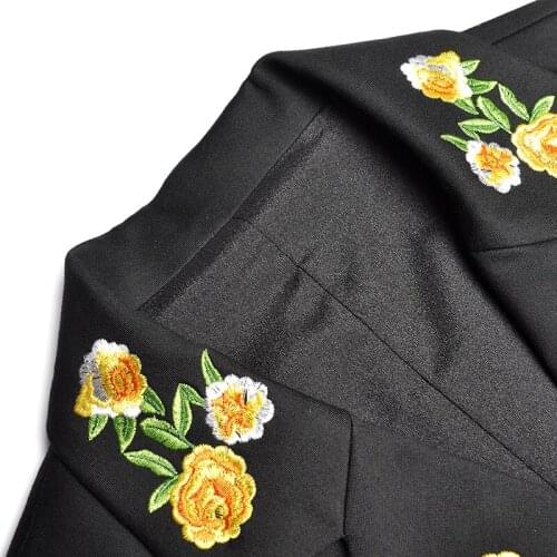 Elegant Midi Blazer Dress Women 2020 Spring Autumn Runway Floral Embroidery Dresses Office Ladies Slim Long Sleeve Work Wear