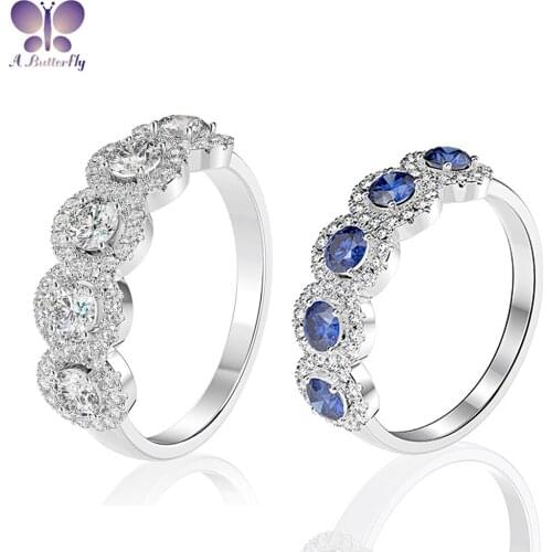 925 Sterling Silver Wedding Ring High Carbon SONA Simulation Diamond Ring Halo Band Ring Sapphire Female Engagement Jewelry