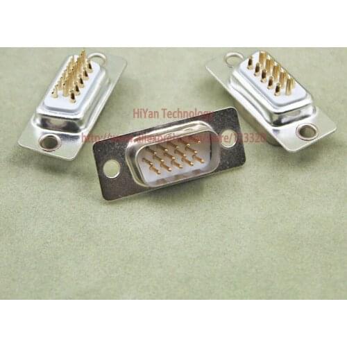 10pcs/lot) DB15 3Rows White Gold Plating Parallel Port 15Pin D Sub Male 15 Way Wire Solder Connector Socket Plug VGA Adapter