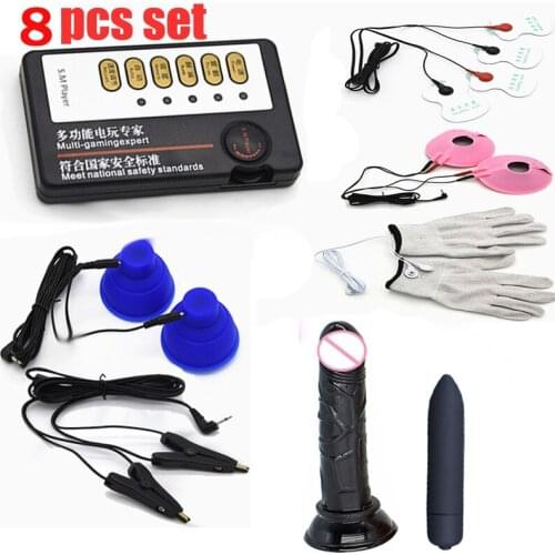 10pcs set Sexual Toy For Women Electro Shock Butt Plug Dildo Vibrator Adult Toy BDSM Flirt Nipple Clamp Clit Stimulation Massag