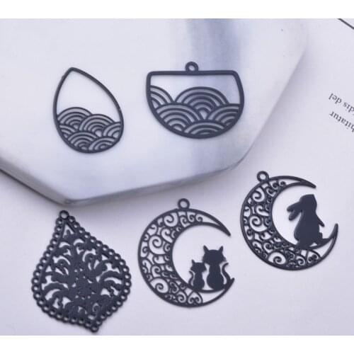 12pcs Brass Laser Tute Black Moon and Cat Clound Charms Connector DIY Making Eearring Pendant Jewelry Findings