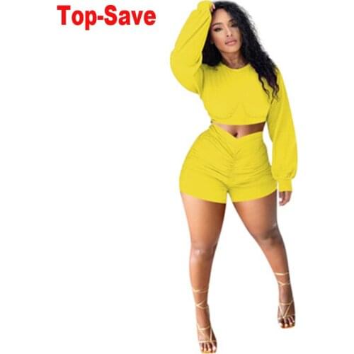 2021 Summer Cotton Women Sets Casual Two Pieces Long Sleeve T Shirts And High Waist Shorts Pants Solid Outfits Tracksuit Clothes