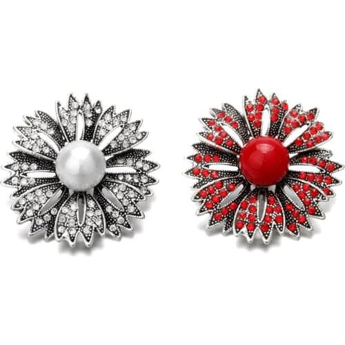 5PCS/LOT Snap Jewelry Rhinestone Crystal Pearl Flower 18mm Snap Buttons Big Snap for Silver Leather Snap Bracelet Button Jewelry