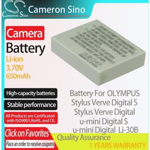 CameronSino Battery for OLYMPUS Stylus Verve Digital S u-mini Digital S fits OLYMPUS Li-30B Digital camera Batteries 650mAh