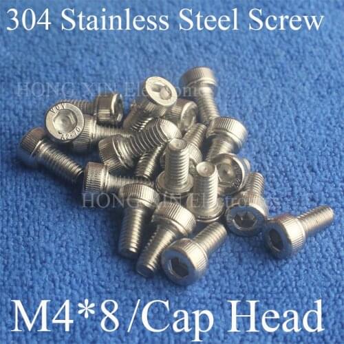 Free Shipping 20pcs/Lot Metric Thread M4*8 mm 304 Stainless Steel Hex Socket Head Cap Screw Bolts hexagon