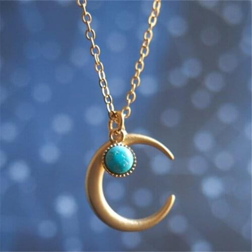 Bohemian Natural Stone Golden Moon Necklace, Celestial Jewelry, Natural Stone Crescent Pendant, Witch Necklace