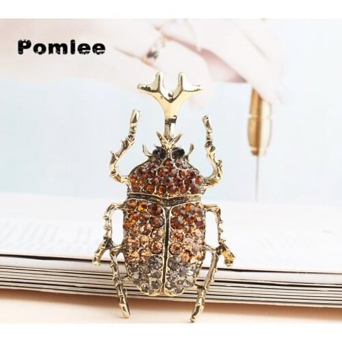 Pomlee Beetles Rhinestone Bugs Brooches For Women Wild Animal Pin Coat Jewelry Available Party Jewelry Gift Broches Mujer